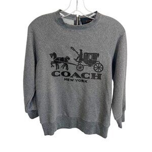 Coach Gray & Brown Leather Applique Logo Sweatshirt Preppy - Womens Size XS